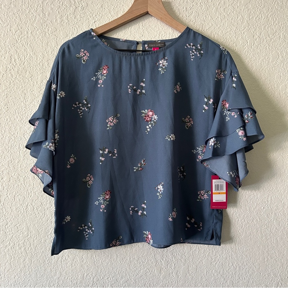 Vince Camuto Floral Ruffle Sleeve Blouse—Size S